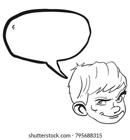 cabeza de niño con ilustración de caricatura de burbuja de habla aislada en blanco