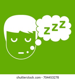 Boy head with speech bubble icon white isolated on green background. Vector illustration