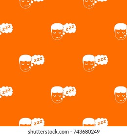 Boy head with speech bubble pattern repeat seamless in orange color for any design. Vector geometric illustration