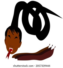 boy Head as tongue a snake, with snake long, black style.