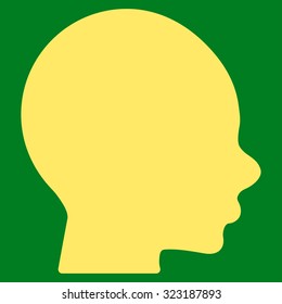 Boy Head vector icon. Style is flat symbol, yellow color, rounded angles, green background.