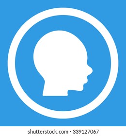 Boy Head vector icon. Style is flat rounded symbol, white color, rounded angles, blue background.