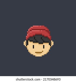 boy head wearing red cap in pixel art style