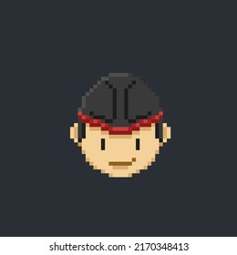 boy head wearing traditional cap in pixel art style