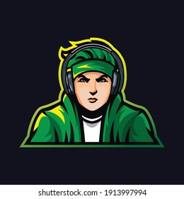 Diseño de vectores con logotipo de mascota de auriculares
