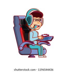 boy with headphone playing video game