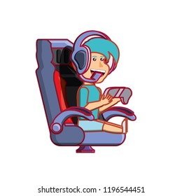 boy with headphone playing video game