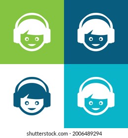 Boy With Headphones Flat four color minimal icon set