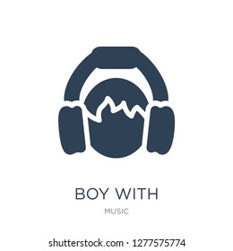 boy with headphones icon vector on white background, boy with headphones trendy filled icons from Music collection, boy with headphones vector illustration
