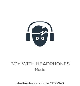 Boy with headphones icon vector. Trendy flat boy with headphones icon from music collection isolated on white background. Vector illustration can be used for web and mobile graphic design, logo, eps10