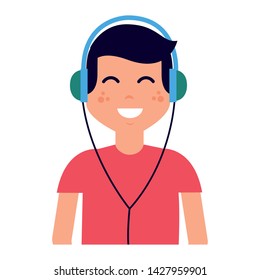 boy with headphones listening music vector illustration