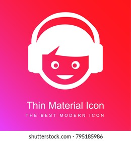 Boy With Headphones red and pink gradient material white icon minimal design