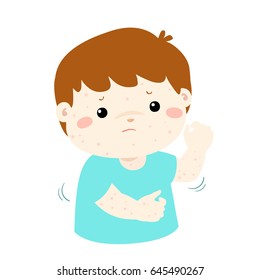Boy with health problem allergy rash itching vector.