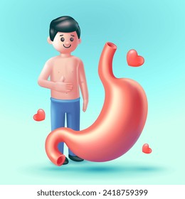 Boy with a healthy belly. 3d vector, suitable for health, education and design elements