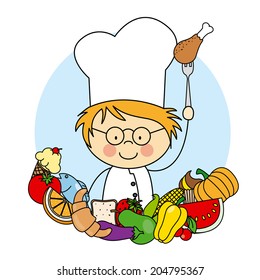 Boy with healthy food