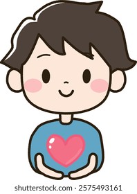 A boy with a heart floating on both hands