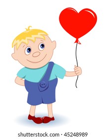 Boy with heart-balloon. On a white. Vector illustration.