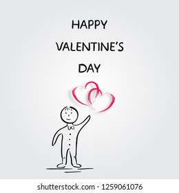 Boy with hearts. Doodle vector illustration. Valentine's Day card