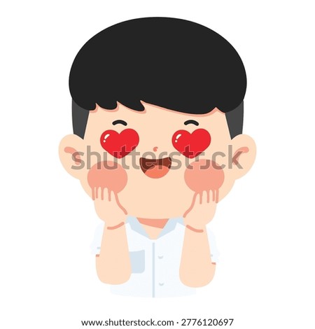 Boy with hearts in his eyes expressing love, admiration, and strong positive emotion. Ideal for romance, affection, happiness, and emotional expression themes.