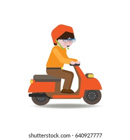 Boy in helmet on a moped