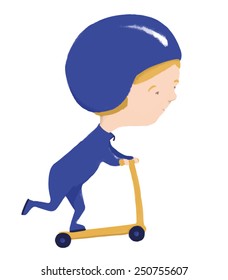Boy with helmet on scooter. Vector. May be used not only on white background.