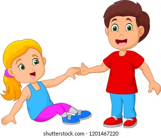 Boy Helping A Girl Stand Up