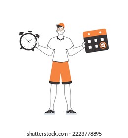 The boy helps teaches English. The concept of learning a foreign language. Linear trendy style. Isolated, vector illustration.