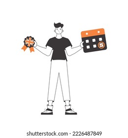 The boy helps teaches English. The concept of learning a foreign language. Linear style. Isolated, vector illustration.