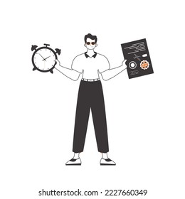 The boy helps teaches English. The concept of learning a foreign language. Linear modern style. Isolated, vector illustration.