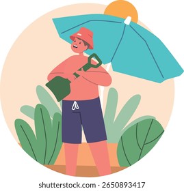 Boy hiding from sun vector illustration