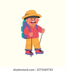 Boy hiking with backpack character illustration