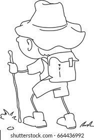 Boy hiking with a backpack – line art