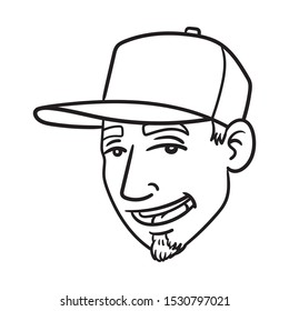 boy with hip hop cap. avatar, oldschool, laugh, cool, head, outline, comic.