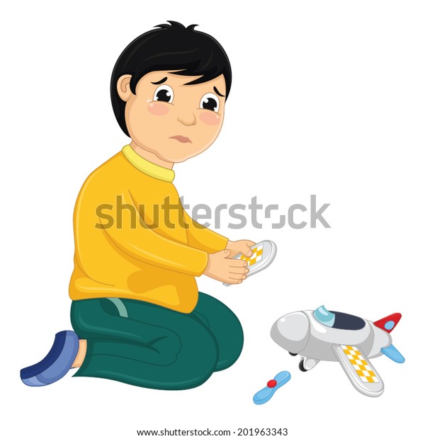 Boy His Broken Toy Vector Illustration Stock Vector Royalty Free 201963343