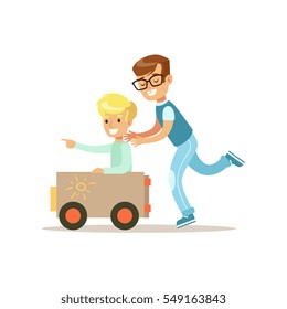 Boy And His Dad Playing Toy Car, Traditional Male Kid Role Expected Classic Behavior Illustration