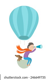 Boy And His Dog Flying In A Hot Air Balloon