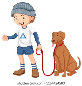 Boy with his dog illustration