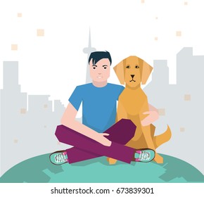 A boy and his dog outside