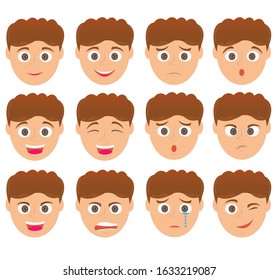 Boy with his expression and his emotions. 12 sets emoticon boy character.