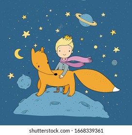 Boy and his friend fox. vector illustration