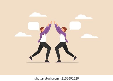 The boy and his friend raised their hands and gave each other a high five. friendship day. Flat isolated vector illustration.