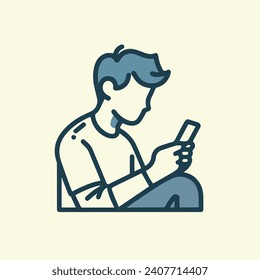 A Boy and His Mobile Connection vector illustration