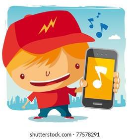 Boy and his mobile phone - music