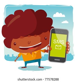 Niño y su teléfono móvil - sms