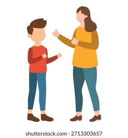 Boy with his Mother Standing and Talking Illustration