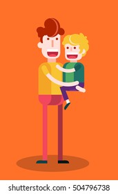 Boy with his Son. Isolated Flat Vector Illustration.