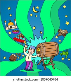 boy hit drum on ramadan kareem day  theme illustration