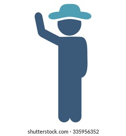 Boy Hitchhike vector icon. Style is bicolor flat symbol, cyan and blue colors, rounded angles, white background.