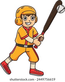 Boy Hitting a Baseball Cartoon Colored Clipart 