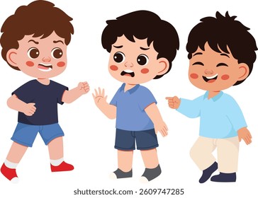 Boy Hitting His Friend Character Stop Bullying Illustration
